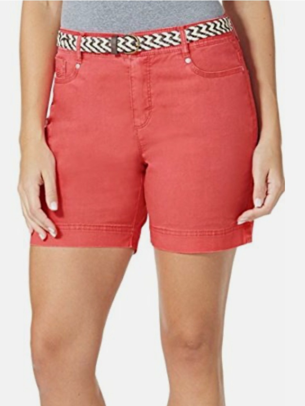 Women's 10 Bandolino Amalia Twill Khaki Stretch 6" Flat Front Shorts Coral